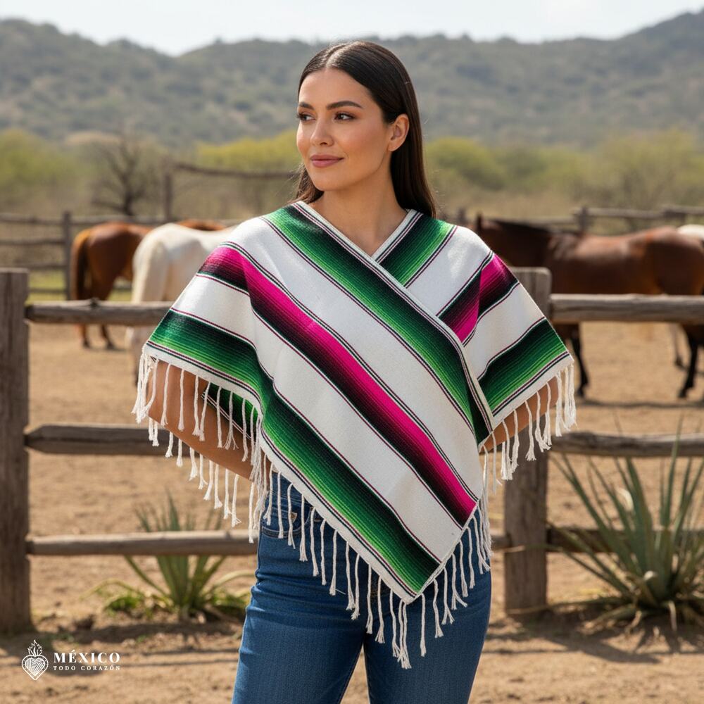 Traditional Mexican Sarape Gaban Poncho – Handmade Ethnic Blanket Style